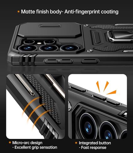 Armor متوافق مع Samsung Galaxy S25 Ultra Case مع غطاء الكاميرا من الدرجة العسكرية للهاتف Phone Case متوافقة مع Samsung Galaxy S25 Ultra Phone Case (Black) in Saudi Arabia
