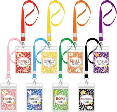 8 Pcs Black Dot Hall Passes for Classrooms with Lanyards Reusable Waterproof Pass Card Restroom Pass Office Pass Library Pass Nurse Pass for Students Teachers School Classroom Supplies in Saudi Arabia