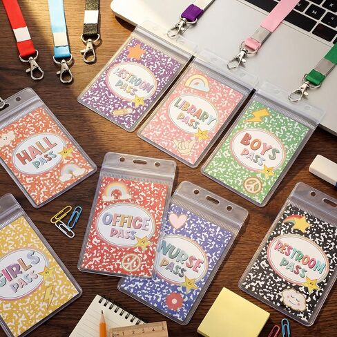 8 Pcs Black Dot Hall Passes for Classrooms with Lanyards Reusable Waterproof Pass Card Restroom Pass Office Pass Library Pass Nurse Pass for Students Teachers School Classroom Supplies in Saudi Arabia