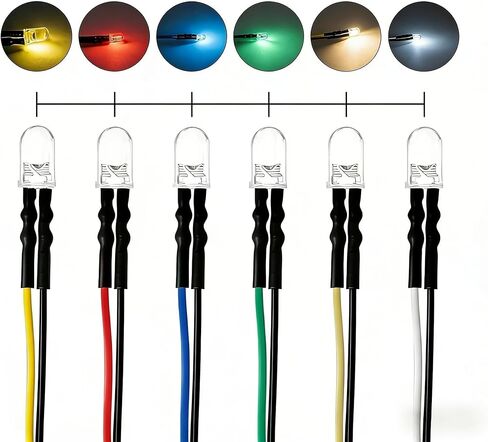 120 قطعة 5 مم 12 فولت من صمامات LED الثنائية السلكية مسبقًا + 50 قطعة من أنابيب الانكماش الحراري، عدسة دائرية شفافة مقاس 7.9 بوصة، مجموعة 6 ألوان مختلطة (20 قطعة لكل واحدة) مع مقاوم ملحوم مسبقًا للوحة قيادة السيارة، وإضاءة النماذج اليدوية in Kuwait