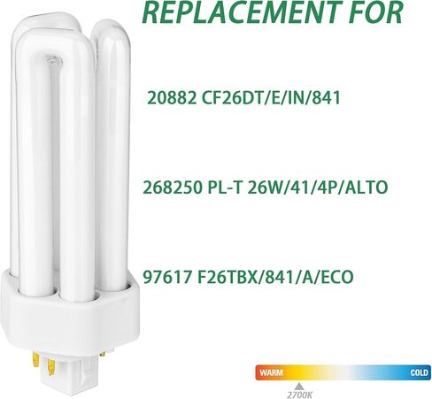 PLT-26W/3U/4-Pin 2700K GX24Q-3 Warm White, Compact Fluorescent Lamp Light Bulb, Triple Tube, Replacement for Sylvania 20879, Philips 458240, GE 97614, Pack of 4 in Saudi Arabia