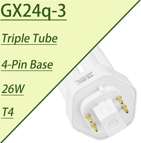 PLT-26W/3U/4-Pin 2700K GX24Q-3 Warm White, Compact Fluorescent Lamp Light Bulb, Triple Tube, Replacement for Sylvania 20879, Philips 458240, GE 97614, Pack of 4 in Saudi Arabia