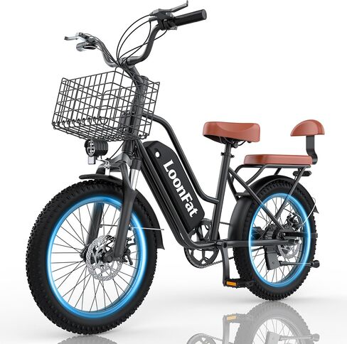 T20 Ebike للبالغين مع مقعد خلفي وسلة أمامية، ذروة 1000 واط Ebike - 48V 13Ah - مقعدان للتنقل بالدراجة الكهربائية - F / R قرص الفرامل الأمامية لامتصاص الصدمات - 20 بوصة × 3.0 بوصة إطار سميك -UL2849 in Kuwait