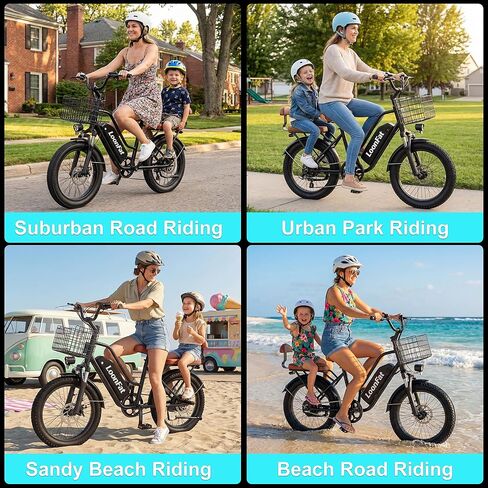 T20 Ebike للبالغين مع مقعد خلفي وسلة أمامية، ذروة 1000 واط Ebike - 48V 13Ah - مقعدان للتنقل بالدراجة الكهربائية - F / R قرص الفرامل الأمامية لامتصاص الصدمات - 20 بوصة × 3.0 بوصة إطار سميك -UL2849 in Kuwait