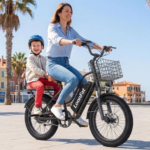 T20 Ebike للبالغين مع مقعد خلفي وسلة أمامية، ذروة 1000 واط Ebike - 48V 13Ah - مقعدان للتنقل بالدراجة الكهربائية - F / R قرص الفرامل الأمامية لامتصاص الصدمات - 20 بوصة × 3.0 بوصة إطار سميك -UL2849 in Kuwait