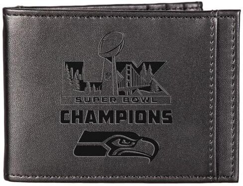 Team Sports America NFL Seattle Seahawks Wallet for Men, 2026 Super Bowl LX 60 Championship, Officially Licensed Stamped Logo, Minimalist Leather with Money and Card Organizer (Black, Bi-fold) in Saudi Arabia