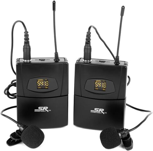 Monoprice UHF Dual Lavalier Wireless Microphones System - 200-Channel, For Church Services, Business Meetings, or Karaoke Singing - Stage Right Series in Saudi Arabia