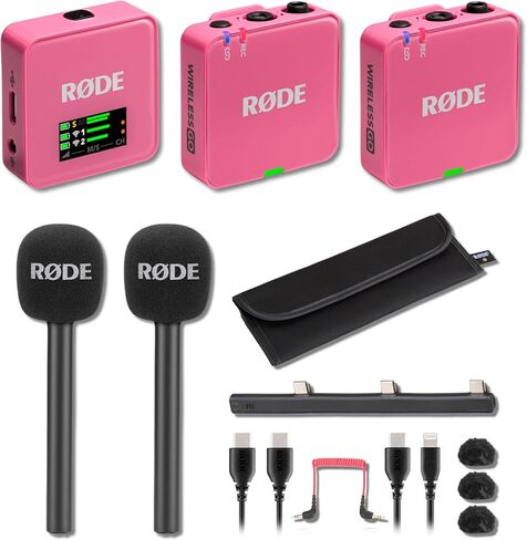 Rode Wireless GO (Gen 3) Compact Wireless Microphone System (Pink) with 2X Pink Interview GO Handheld Adapters in Saudi Arabia