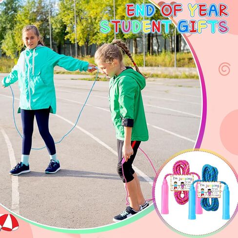 24 Set End of Year Student Gifts for Student from Teacher 7.8 ft Rainbow Adjustable Jump Rope Bulk with 24 Inspirational Cards Graduation Skipping Ropes for Outdoor School Exchange Party Supplies in Saudi Arabia