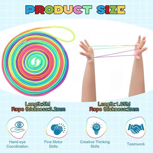 4 Pcs Cats Cradle String and Chinese Jump Rope Set 1.65 M Finger String and 5 M Elastic Jump Rope with 2 Game Instructions Fitness Educational Toys for Outdoor Indoor Play Exercise in Saudi Arabia