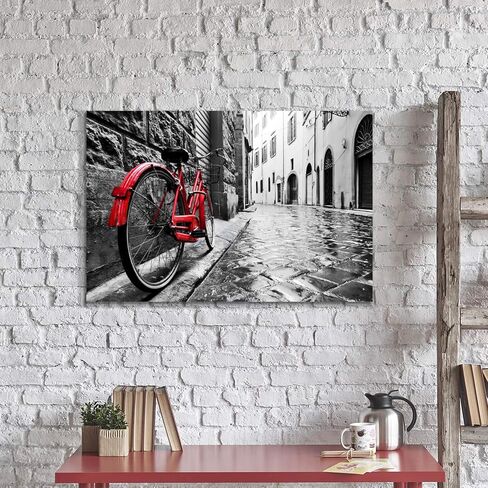 صور العمل الفني للدراجة من ARTISTIC PATH Cityscape Arts: طباعة فنية جرافيك لدراجة حمراء على القماش (36 بوصة عرض × 24 بوصة ارتفاع، متعددة الأحجام) in Kuwait