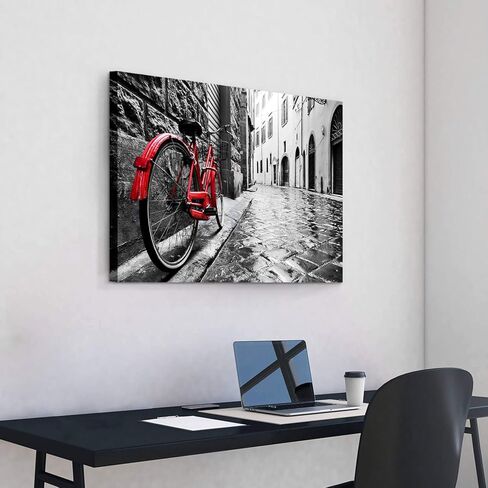 صور العمل الفني للدراجة من ARTISTIC PATH Cityscape Arts: طباعة فنية جرافيك لدراجة حمراء على القماش (36 بوصة عرض × 24 بوصة ارتفاع، متعددة الأحجام) in Kuwait