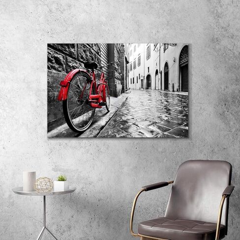 صور العمل الفني للدراجة من ARTISTIC PATH Cityscape Arts: طباعة فنية جرافيك لدراجة حمراء على القماش (36 بوصة عرض × 24 بوصة ارتفاع، متعددة الأحجام) in Kuwait