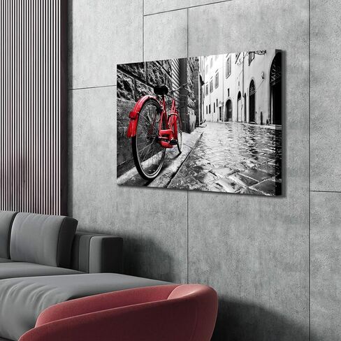 صور العمل الفني للدراجة من ARTISTIC PATH Cityscape Arts: طباعة فنية جرافيك لدراجة حمراء على القماش (36 بوصة عرض × 24 بوصة ارتفاع، متعددة الأحجام) in Kuwait