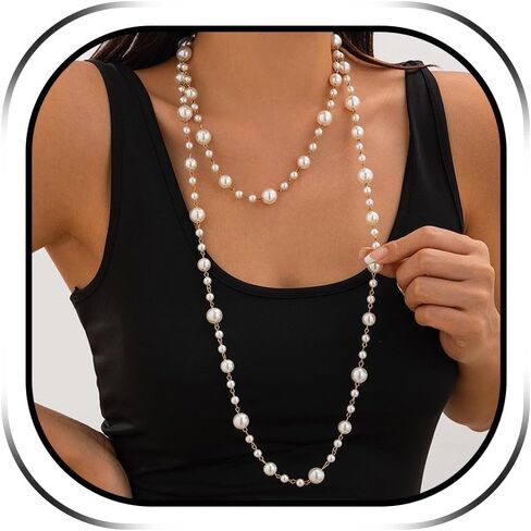 Long Pearl Necklaces for Women Elegant Lariat Gold Pearls Necklace Layered Pearl Long Chain Necklace for Daily Wear Special Occasions in Saudi Arabia