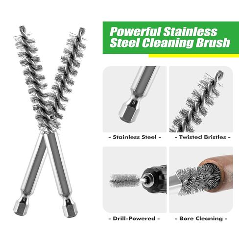 21PCS Bore Brush Set for Drill, Stainless Steel Round Wire Brushes, 9 Sizes (5/16’’-1-1/8’’) with 1/4" Hex Shank, Handle, 10mm Extension Bar, Goggles, Engine and Pipe Cleaning Brush Kit in Kuwait