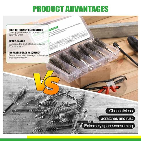 21PCS Bore Brush Set for Drill, Stainless Steel Round Wire Brushes, 9 Sizes (5/16’’-1-1/8’’) with 1/4" Hex Shank, Handle, 10mm Extension Bar, Goggles, Engine and Pipe Cleaning Brush Kit in Kuwait