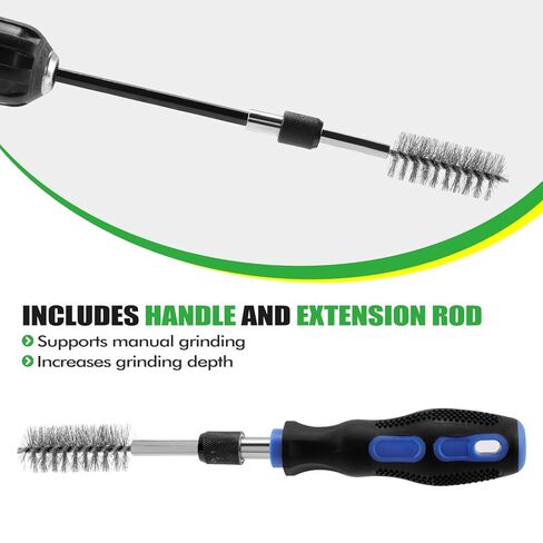 21PCS Bore Brush Set for Drill, Stainless Steel Round Wire Brushes, 9 Sizes (5/16’’-1-1/8’’) with 1/4" Hex Shank, Handle, 10mm Extension Bar, Goggles, Engine and Pipe Cleaning Brush Kit in Kuwait