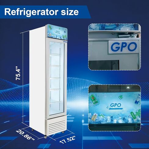 Beverage Refrigerator, 5.5 cuft Slim Upright Commercial Display Cooler with LED Lighting&U shape canopy&Glass Door Merchandiser Cooler, ETL, for Apartment, Shop, Restaurant in Saudi Arabia