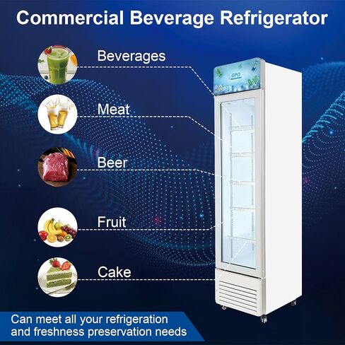 Beverage Refrigerator, 5.5 cuft Slim Upright Commercial Display Cooler with LED Lighting&U shape canopy&Glass Door Merchandiser Cooler, ETL, for Apartment, Shop, Restaurant in Saudi Arabia