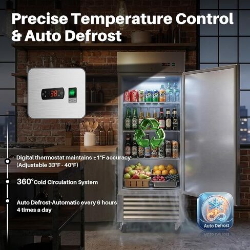 27" W Commercial Refrigerators, 23 Cu.Ft Commercial Reach-in Stainless Steel Refrigerators, Commercial Upright Fridge Storage with 3 Shelves for Restaurant, Bar, Supermarket in Saudi Arabia