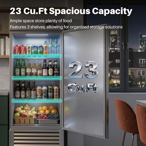 27" W Commercial Refrigerators, 23 Cu.Ft Commercial Reach-in Stainless Steel Refrigerators, Commercial Upright Fridge Storage with 3 Shelves for Restaurant, Bar, Supermarket in Saudi Arabia