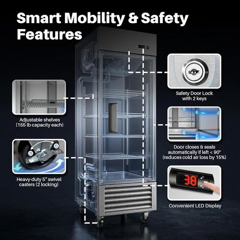 27" W Commercial Refrigerators, 23 Cu.Ft Commercial Reach-in Stainless Steel Refrigerators, Commercial Upright Fridge Storage with 3 Shelves for Restaurant, Bar, Supermarket in Saudi Arabia
