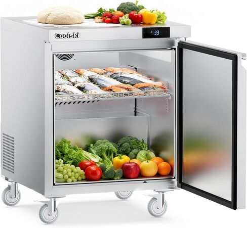 Coolski Commercial Worktop Undercounter Refrigerator, 27" W Single Door Commercial Under Counter Fridge, 7.5 Cu.ft. Stainless Steel Fan Cooling Refrigerator for Restaurant, Bar, Shop, Kitchen Use in Kuwait