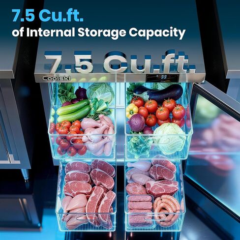 Coolski Commercial Worktop Undercounter Refrigerator, 27" W Single Door Commercial Under Counter Fridge, 7.5 Cu.ft. Stainless Steel Fan Cooling Refrigerator for Restaurant, Bar, Shop, Kitchen Use in Kuwait