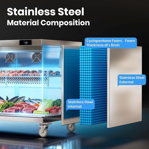 Coolski Commercial Worktop Undercounter Refrigerator, 27" W Single Door Commercial Under Counter Fridge, 7.5 Cu.ft. Stainless Steel Fan Cooling Refrigerator for Restaurant, Bar, Shop, Kitchen Use in Kuwait