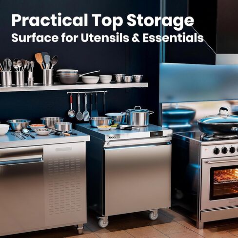 Coolski Commercial Worktop Undercounter Refrigerator, 27" W Single Door Commercial Under Counter Fridge, 7.5 Cu.ft. Stainless Steel Fan Cooling Refrigerator for Restaurant, Bar, Shop, Kitchen Use in Kuwait