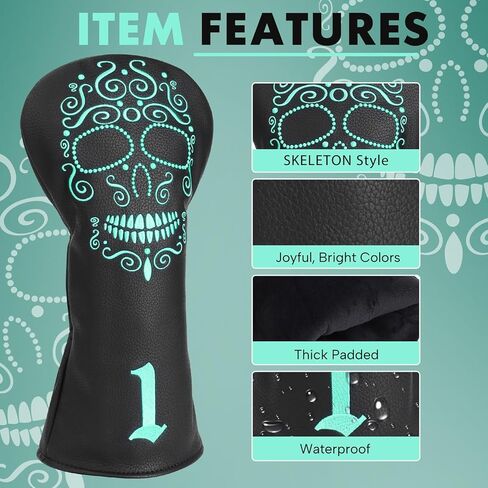 Skull Club Covers, Driver Headcover, 3 5 Fairway Wood Cover, Hybrid Headcovers, Golf Accessories Club Protection for Women Men Golfer in Saudi Arabia