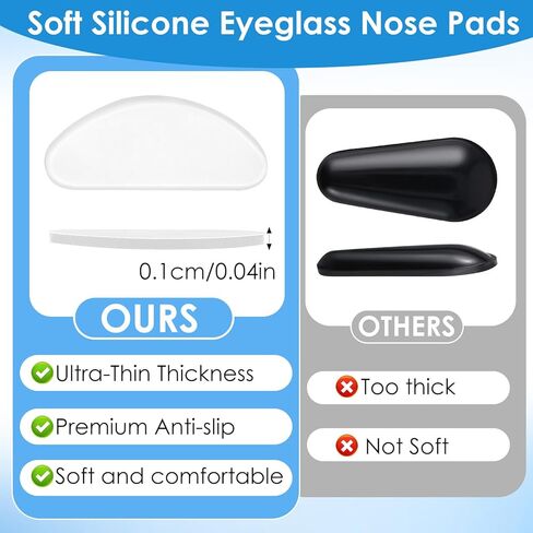 Mabor 40 Pcs D-Shaped Silicone Anti-Slip Nose Pads - Adhesive Eyeglass Nose Grips, Clear, for Plastic Frames & Glasses in Saudi Arabia