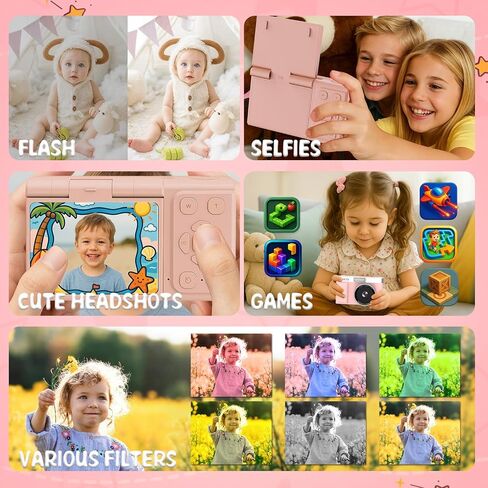 Kids Digital Camera FHD 1080P Digital Camera for Kid with 32GB Card,2'' Flip 180 ° Screen with Support for Selfie Vlog Cam,Compact Camera with Flash,Birthday for Kids Boys Girls. in Kuwait