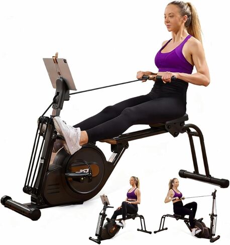 Rowing Machine for Home, 3 in 1 Magnetic Rower with 6-Level Height Adjustable, LCD Monitor & Phone Holder, APP Compatible, Folding Design, 350LBS Weight Capacity for Full-Body Workout in Kuwait