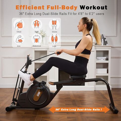 Rowing Machine for Home, 3 in 1 Magnetic Rower with 6-Level Height Adjustable, LCD Monitor & Phone Holder, APP Compatible, Folding Design, 350LBS Weight Capacity for Full-Body Workout in Kuwait