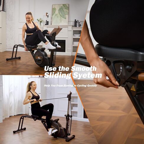 Rowing Machine for Home, 3 in 1 Magnetic Rower with 6-Level Height Adjustable, LCD Monitor & Phone Holder, APP Compatible, Folding Design, 350LBS Weight Capacity for Full-Body Workout in Kuwait