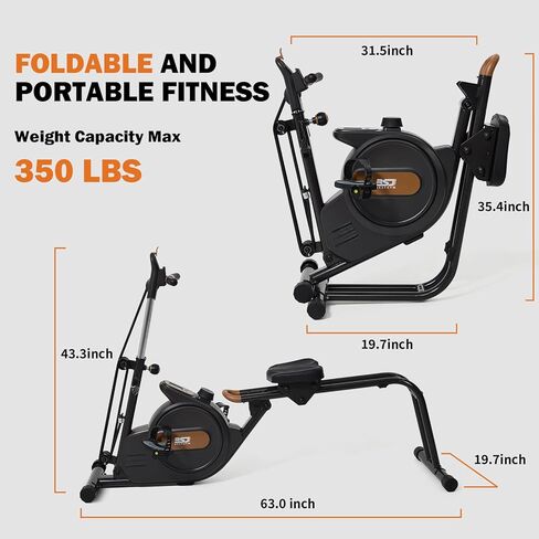 Rowing Machine for Home, 3 in 1 Magnetic Rower with 6-Level Height Adjustable, LCD Monitor & Phone Holder, APP Compatible, Folding Design, 350LBS Weight Capacity for Full-Body Workout in Kuwait