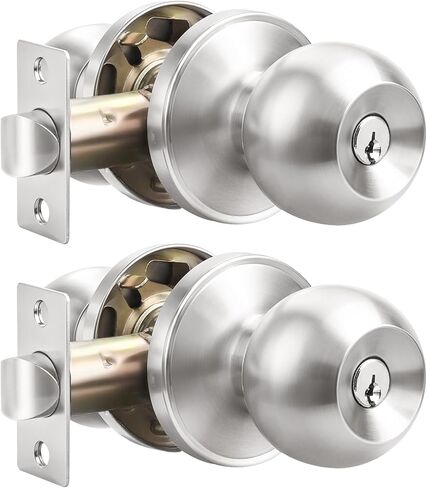 Probrico（3 Pack Entry Door Knob Keyed Alike,Satin Nickel Finish Door Lock Handle,Entry Door Lock/Ball Door knobs with Lock and Same Key,Entrance Knob[Lock with 3 Combo Keys] for Office or Front Door in Kuwait
