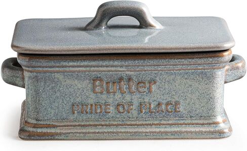 Butter Dish with Lid, Ceramic Butter Holder Container Large Butter Dish for Countertop Farmhouse Decor for Mother's Day, Butter Keeper for East West Coast Butter, Green in Saudi Arabia
