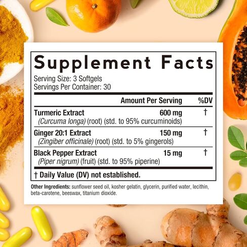 Doctor's Recipes كبسولة هلامية من الكركم 750 ملغ من الكركمينويدات (95%) مع مستخلص الزنجبيل (5% جينجيرول) لوظيفة مضادات الأكسدة، والتنقل والمرونة، والفلفل الأسود لامتصاص مثالي، 90 كبسولة هلامية in Kuwait