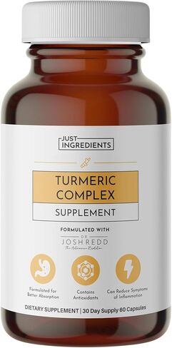 JUST Ingredients Turmeric Complex Supplement Organic Turmeric Extract with Resveratrol, Boswellia & Black Pepper Supports Joint Comfort, Antioxidant & Inflammatory Response 60 Capsules in Kuwait