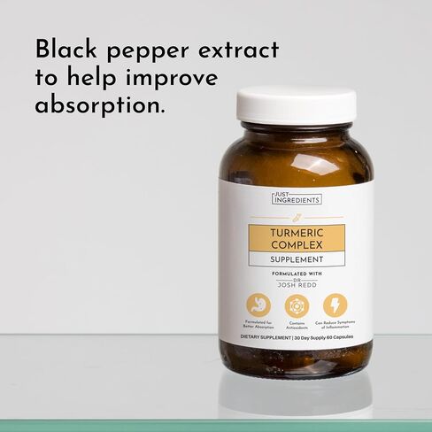JUST Ingredients Turmeric Complex Supplement Organic Turmeric Extract with Resveratrol, Boswellia & Black Pepper Supports Joint Comfort, Antioxidant & Inflammatory Response 60 Capsules in Kuwait