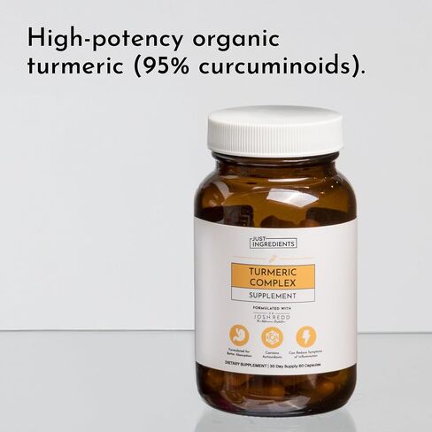 JUST Ingredients Turmeric Complex Supplement Organic Turmeric Extract with Resveratrol, Boswellia & Black Pepper Supports Joint Comfort, Antioxidant & Inflammatory Response 60 Capsules in Kuwait