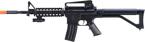 Lightweight M-16A Spring Powered Airsoft Rifle with Quad Railed Handguard, Interchangeable Stocks, and Detachable Laser Sight (Color: Black) -Two Magazines & Stocks Included in Saudi Arabia