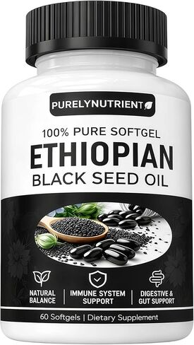 Ethiopian Black Seed Oil Softgels | Ethiopian Black Seed Oil Organic Cold Pressed | 4.64% Thymoquinone | Non-GMO, Gluten-Free,60 Capsules in Saudi Arabia
