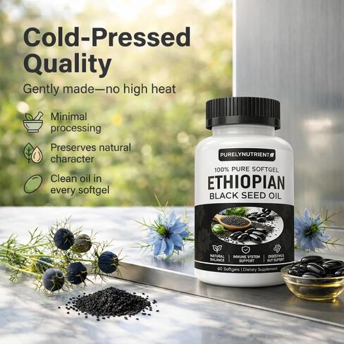 Ethiopian Black Seed Oil Softgels | Ethiopian Black Seed Oil Organic Cold Pressed | 4.64% Thymoquinone | Non-GMO, Gluten-Free,60 Capsules in Saudi Arabia