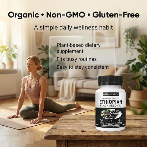 Ethiopian Black Seed Oil Softgels | Ethiopian Black Seed Oil Organic Cold Pressed | 4.64% Thymoquinone | Non-GMO, Gluten-Free,60 Capsules in Saudi Arabia