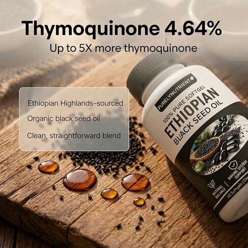 Ethiopian Black Seed Oil Softgels | Ethiopian Black Seed Oil Organic Cold Pressed | 4.64% Thymoquinone | Non-GMO, Gluten-Free,60 Capsules in Saudi Arabia