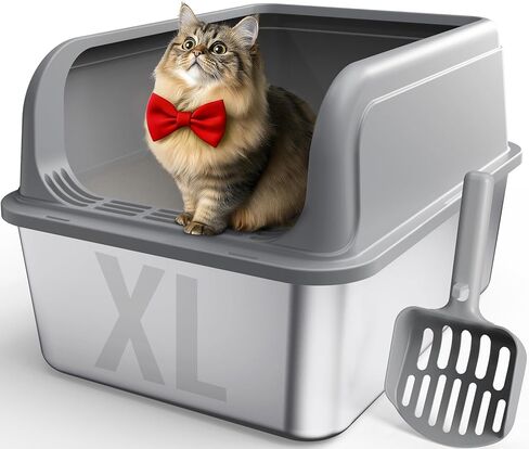 Powools Stainless Steel Cat Litter Box, High-Sided, Grey, M (1 Pack) in Saudi Arabia
